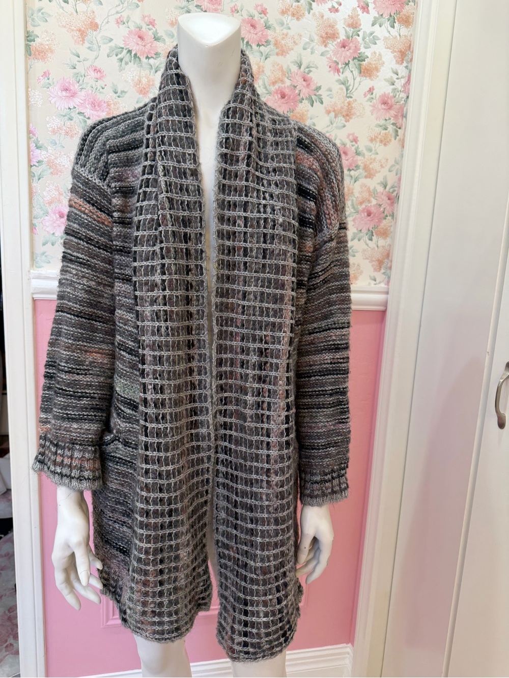 Open-Front Longline Gray Knit Cardigan Sweater